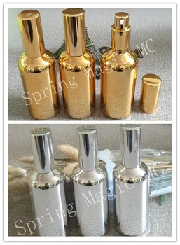 

Gold Silver 100ml Lotion bottle For emulsion/Cream/essential oil/Eye cream Cosmetic containers Glass Bottles,Press pump bottle