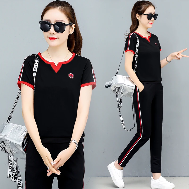 

YICIYA 2019 Summer black Two Piece Set Tracksuits for Women Outfit Sportswear Co-ord Set Top and Pants Suits Plus Size Clothing