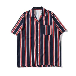Ertical Stripe пляжные рубашки уличная мужская летняя хип-хоп летняя футболка с карманом рубашки 2019 Мужская мода отложная рубашка
