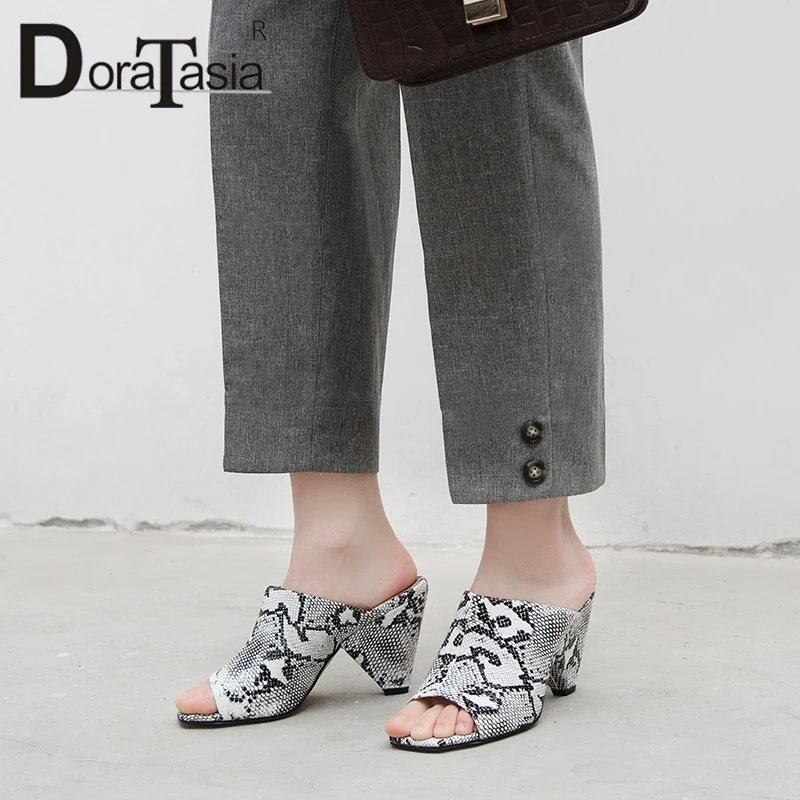 

DORATASIA New Fashion Plus Size 32-44 Snake Veins Luxury Ladies High Heels Women Shoes Woman Party Office Summer Mules