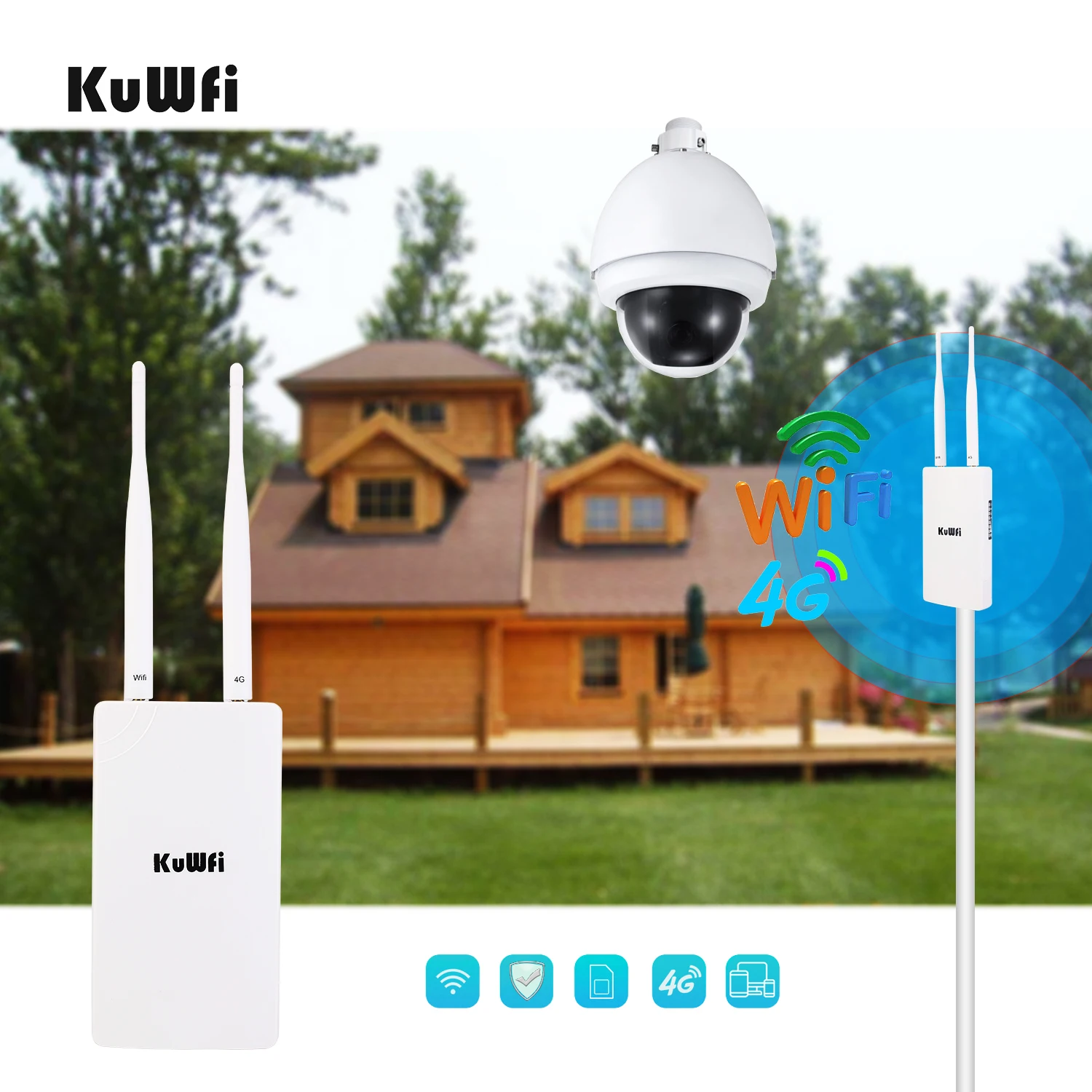 KuWFi Waterproof Outdoor 4G CPE Router 150Mbps CAT4 LTE Routers 3G 4G SIM Card WiFi Router 3