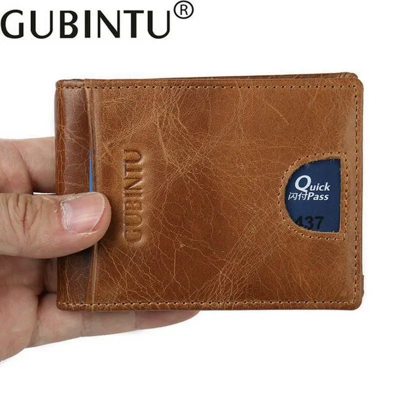

2017 GUBINTU Men's Card Holders Genuine Leather Rfid Credit Card Holder for Man Brown Thin Man Card Case Slim Card holders