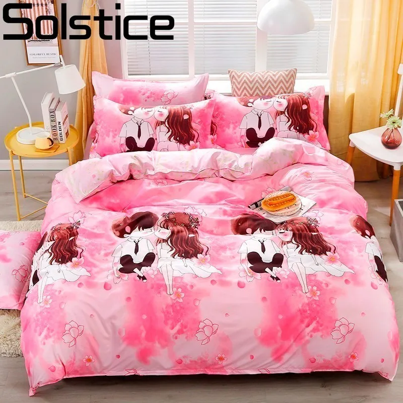 

Solstice Cartoon Couple Princess Style Skin-friendly Comfort Soft Bedding Sets Flat Sheets Pillowcase Quilt Cover Bedclothes