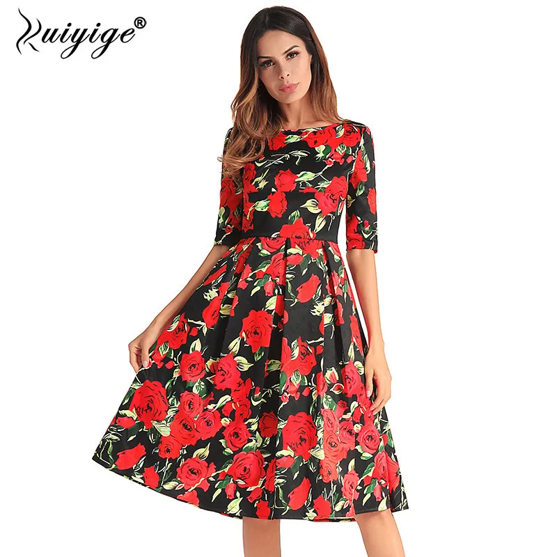 

Ruiyige Boho Summer Tunic Backless Women Dress Print Floral High Waist Invisible Zipper Retro Dresses Sexy O-Neck Retro