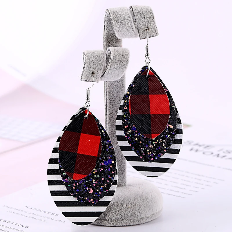 

Bohemia Three Layer Leather Earrings for Women Trendy Teadrop PU Leather Earrings Fashion Statement Jewelry flag Earrings Gifts