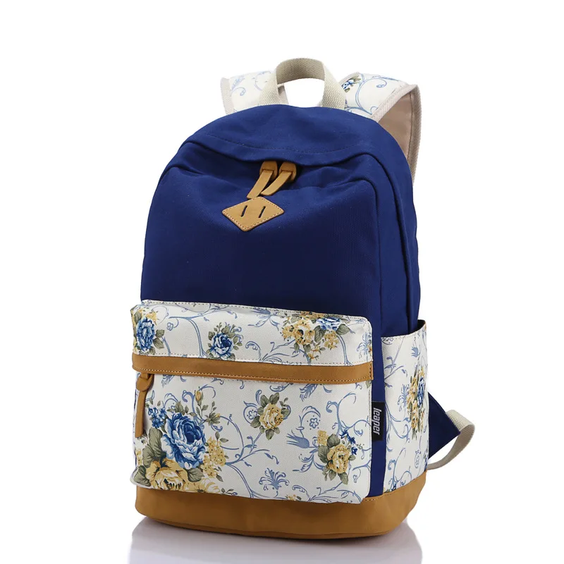Корейский стиль женский классический рюкзак Холщовый Рюкзак с принтом милые школьные сумки для подростков девочек mochila женская сумка - Цвет: Синий