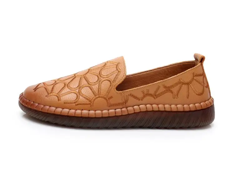 GKTINOO Casual Genuine Leather Flat Shoe Flower Slip On Driving Shoe Female Moccasins Embroider Flats Lady Pregnant Women Shoes