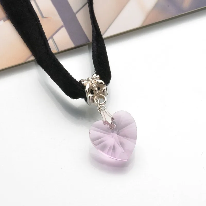 Простая модная бархатная цепочка в форме сердца милый кулон с кристаллом колье