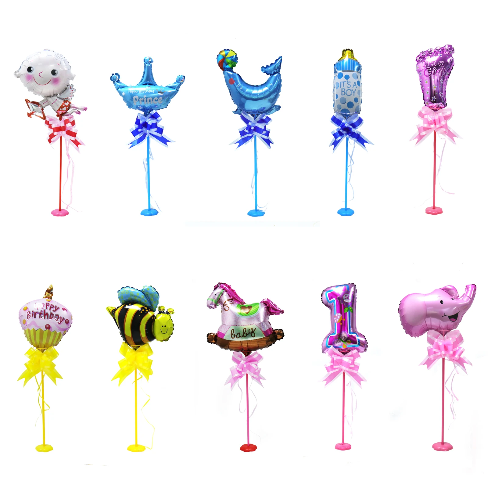 

Baby shower table aluminum foil balloon with Column Base birthday party princess crown ,dolphin,baby foot print DIY balloon