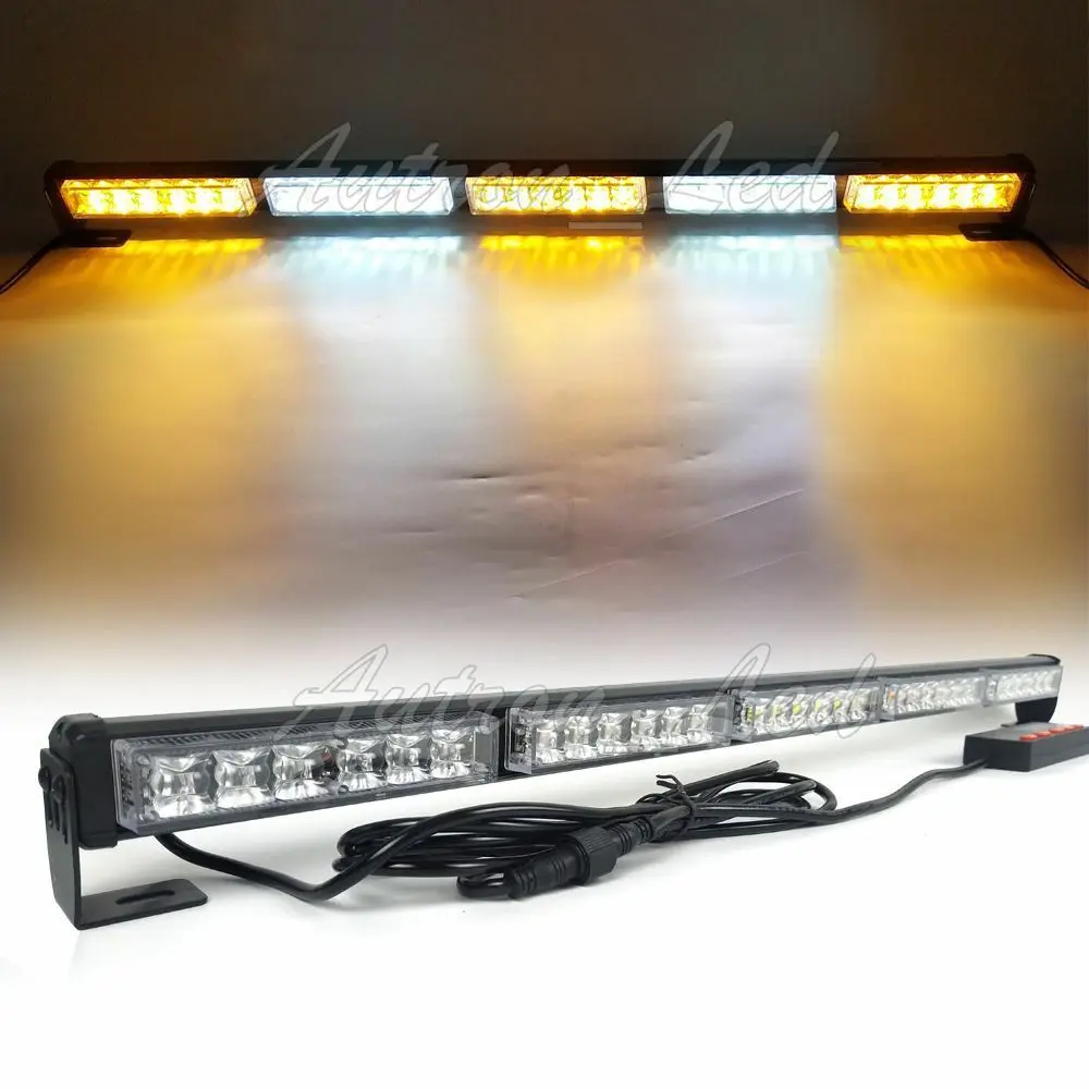 

32" LED Strobe Light Bar Warning Emergency Beacon Signal Security Amber/Y White