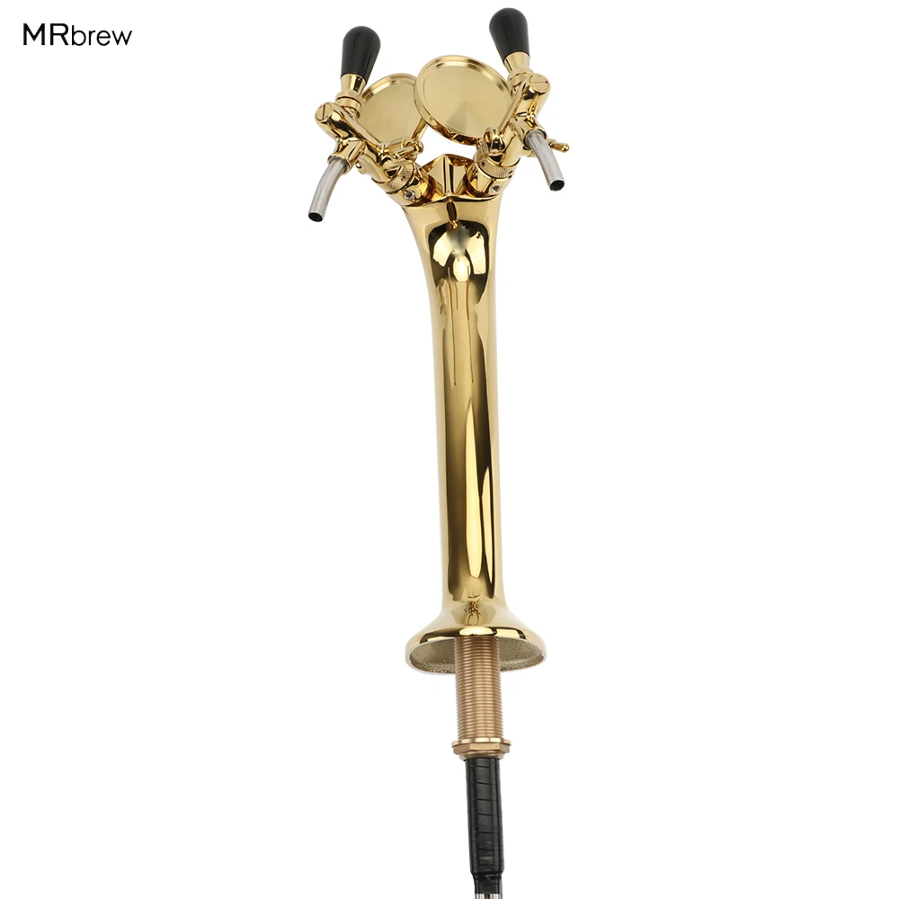 

Chrome Plated Brass Double Adjustable beer tap faucet with golden beer tower with Beer label Badge Holder High Quality