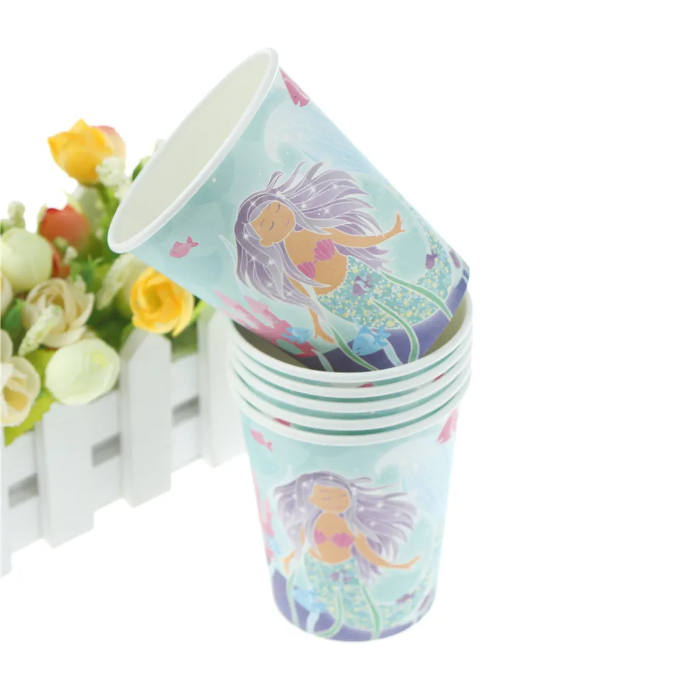 6Pcs/lot Mermaid Theme Paper Cup Cups Tableware For Kids Birthday Party Decoration Drinking Cups