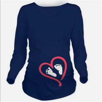 

2018 New Women Autumn Maternity Long Sleeve Baby Footprint Printed T-Shirt Pregnant Clothes Maternity Tops Nursing Tees