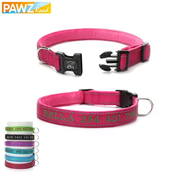

6 Colors Pet Dog Collars Reflective Personalized DIY Name Dogs Collars Nylon Adjustable Breathable Embroidered Anti-lost Collar