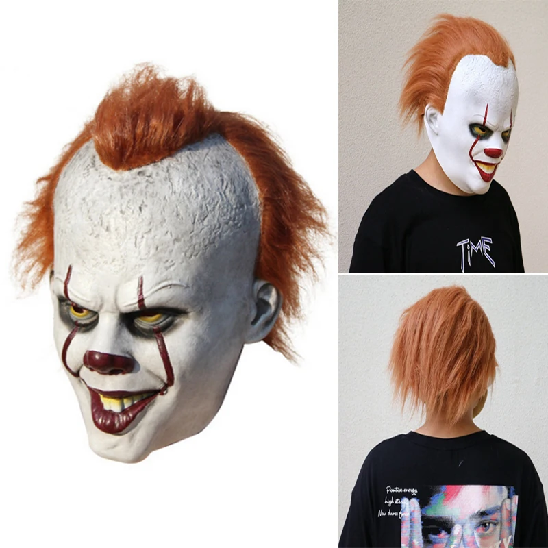 Cena Halloween Masquerade maska całą twarz filmu stephena kinga Pennywise Clown straszne lateksowe Joker maska Cosplay kostium rekwizyty