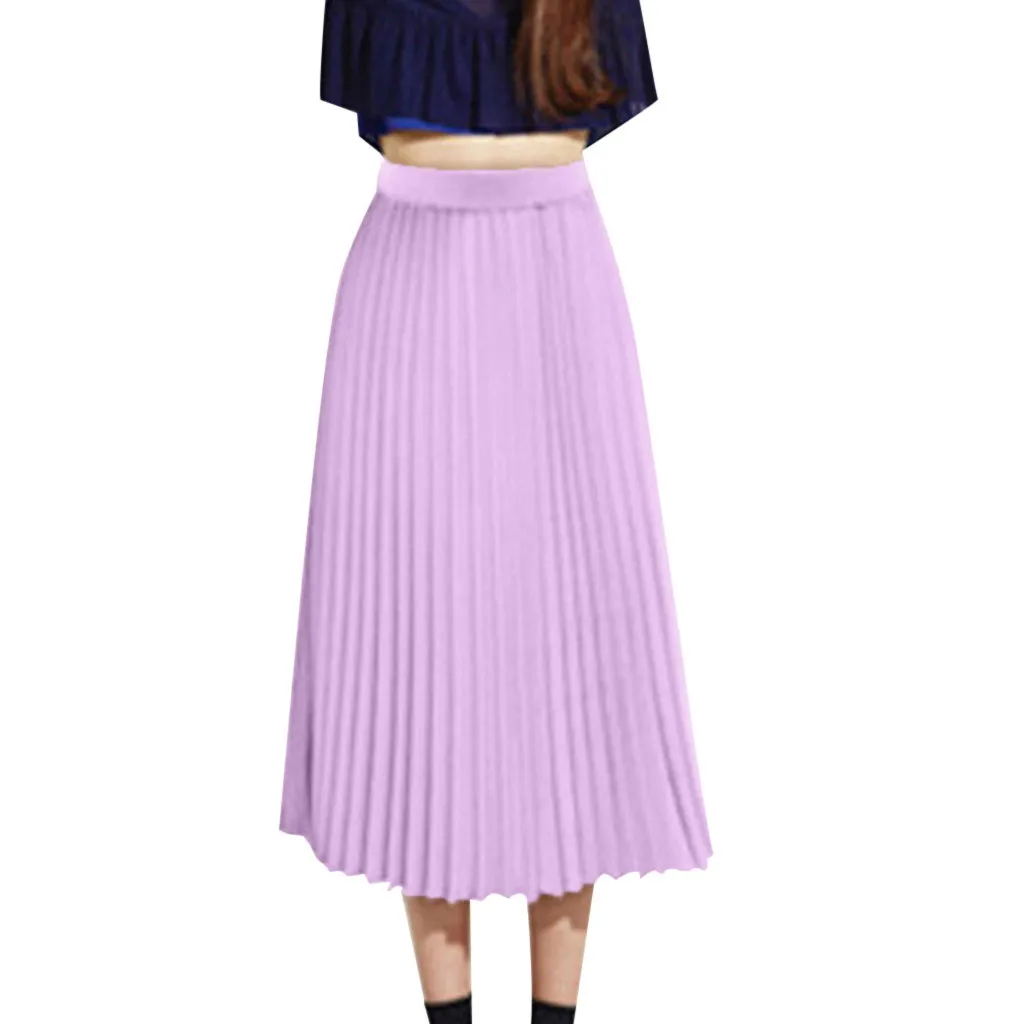 Летние женские юбки shein saia, однотонная плиссированная элегантная юбка средней длины с эластичной талией, юбка макси jupe femme faldas mujer moda# N05 - Цвет: As the photo show