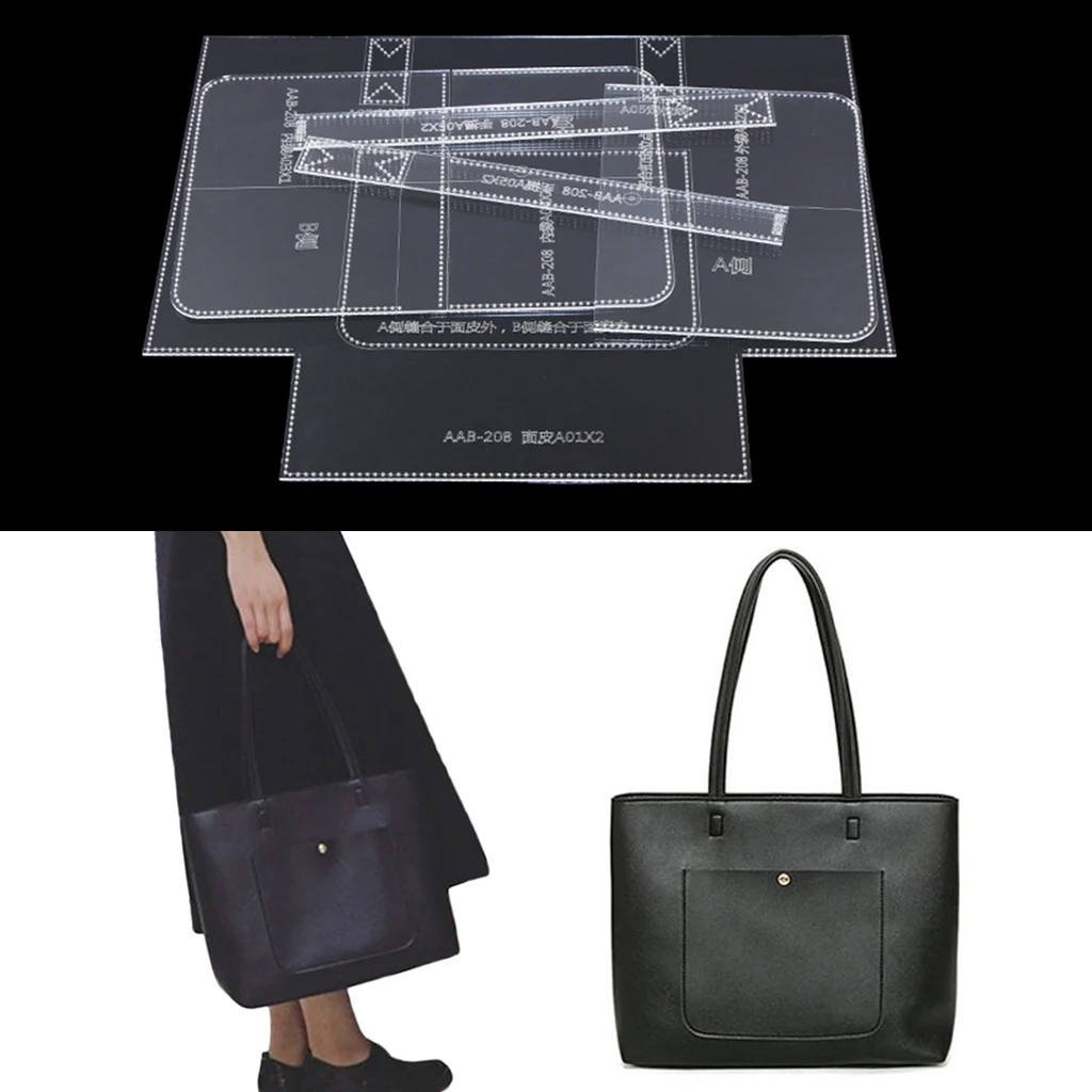 Pack of 6pcs Acrylic Stencil Clear Templates Tote Bag Pattern Leather Craft DIY Sewing Accessory