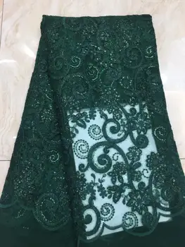 

3D Lace Fabric With Sequins High Quality African Tulle Lace Fabric 2019 Guipure Nigerian Lace Fabrics green(7-19