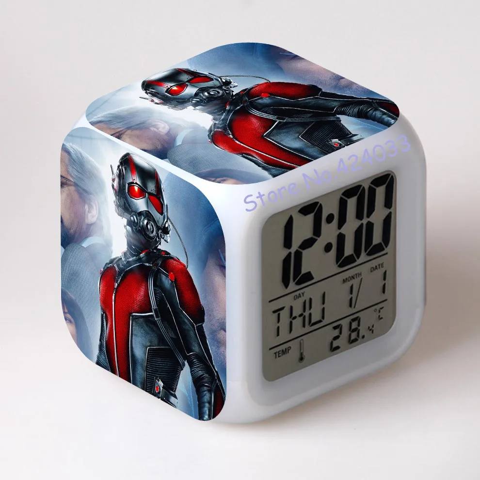 Новый Ant man будильники квадратный ccolor changing despertador Часы светодиодный с одним лицом