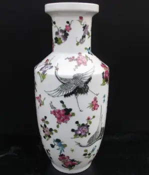 

Chinese qing decals white porcelain. Red-crowned cranes ceramic vase / 1