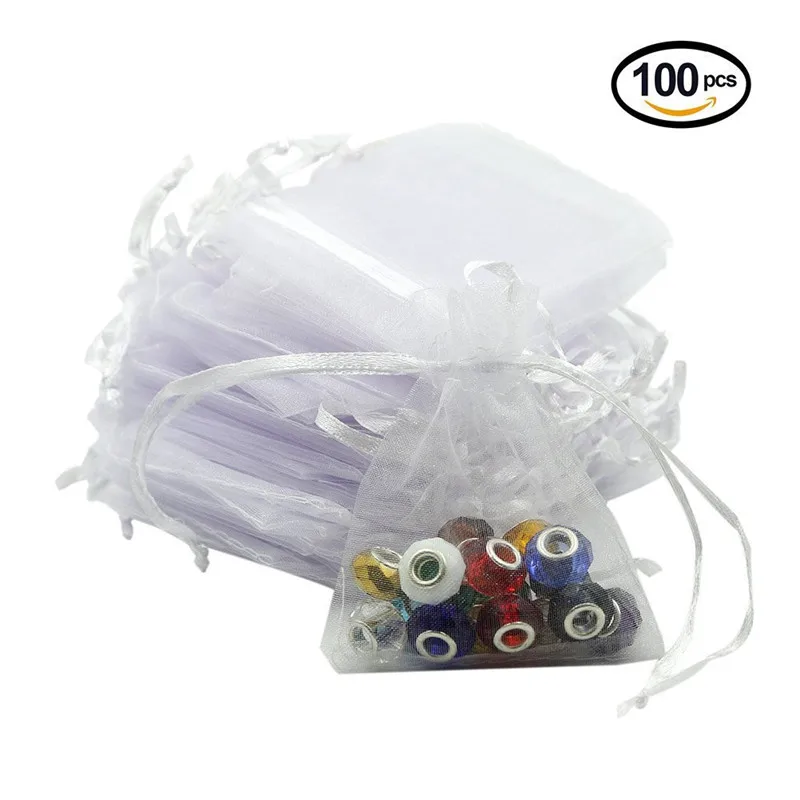 100Pcs Organza Gift Bags Jewelry Bags Packing Drawable 7x9 9x12 10x15 11x16 13x18 Sachet Organza For WeddingCommunion Decor 5w (121)