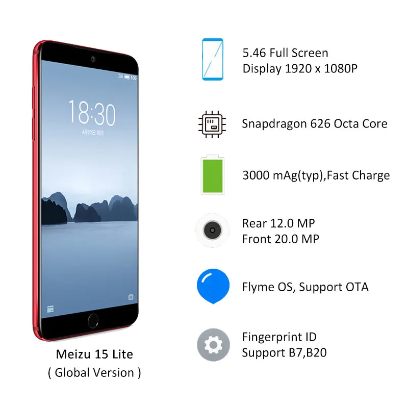 Глобальная версия Meizu 15 Lite 4 Гб ОЗУ 32 ПЗУ 64 M871H Смартфон Snapdragon 626 четыре ядра 5 46