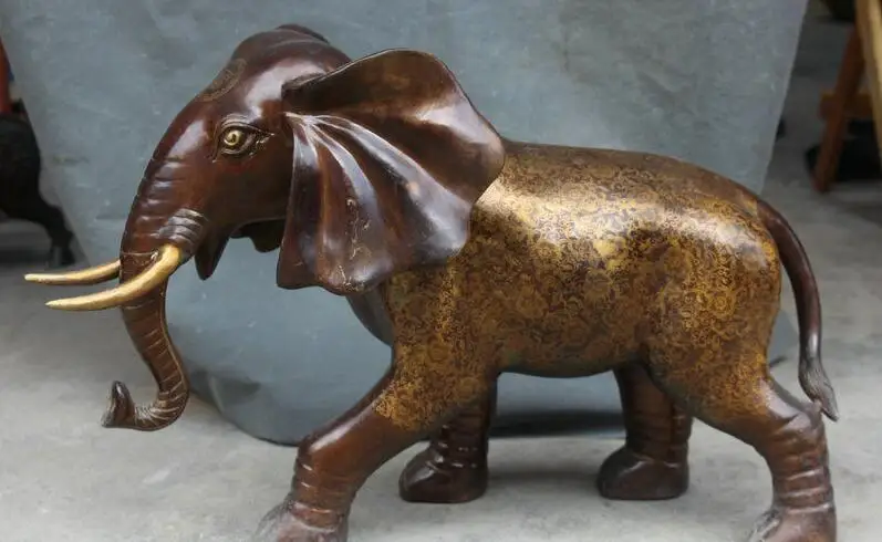 

Details about 22" Chinese Bronze Gilt FengShui Animal African Elephant Stand Statue Sculpture