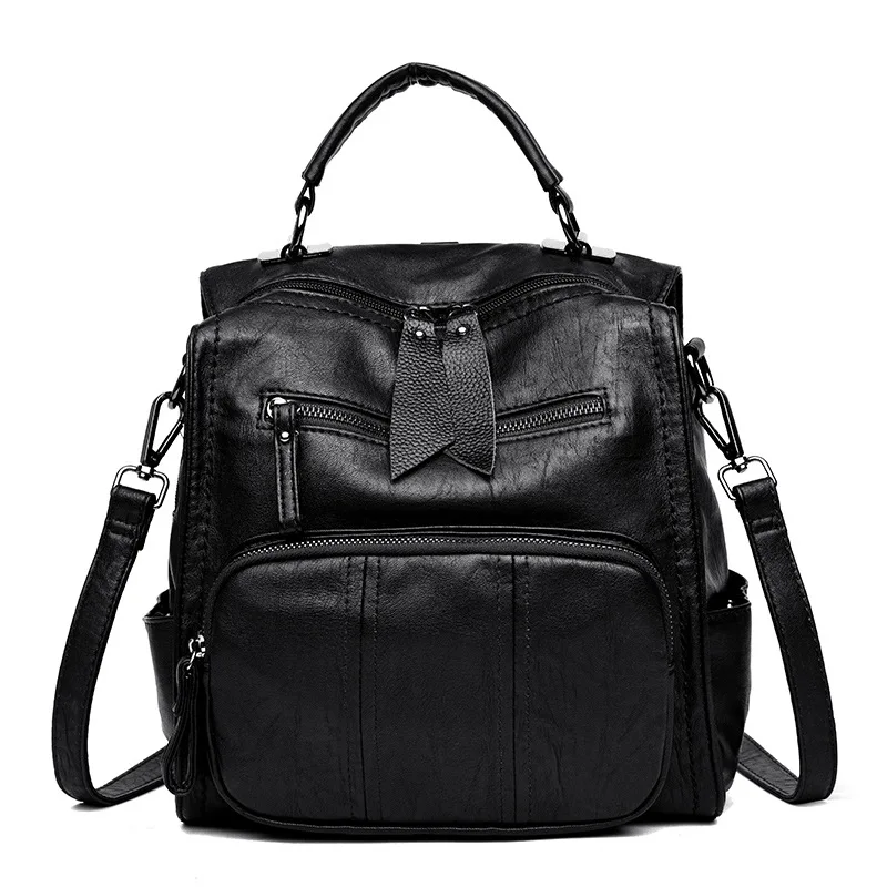 

Leisure time soft surface knapsack Multi-function Youth Female bag Both shoulders New pattern PU mommy