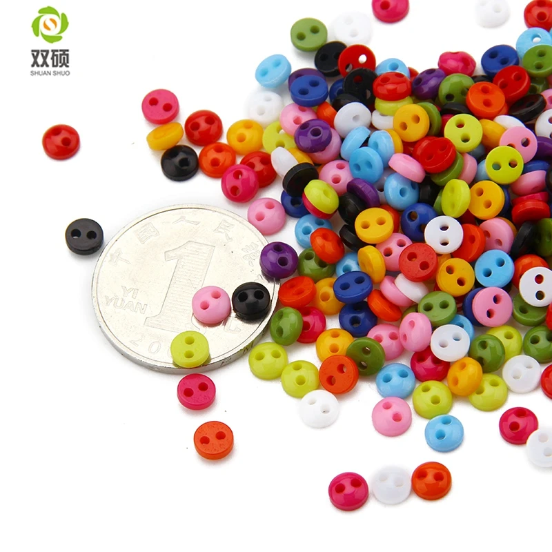 Shuan Shuo 5MM 2 Eyes Printed Colorful Resin Round Buttons For Hat, Shoes, Clothes Diy Accessories Mixed Color 100PCS/Bag