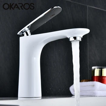 

OKAROS White Basin Faucet Water Tap Bathroom Faucet Solid Black Red Brass Chrome Gold Finish Water Sink Tap Mixer M058