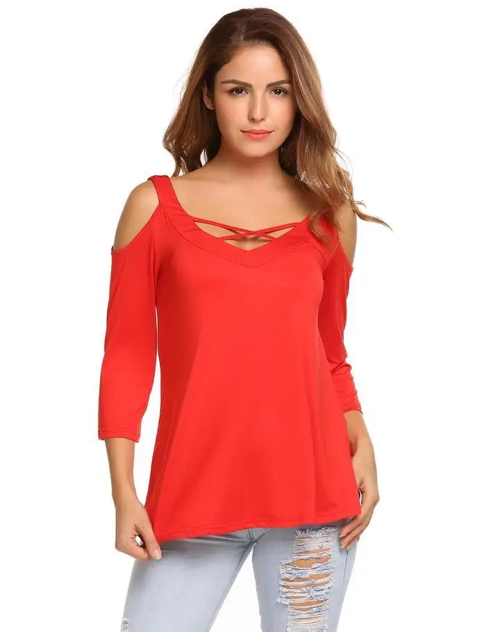 Модная футболка Женская Топ с открытыми плечами Женская футболка camiseta mujer футболка женская blusas mujer de moda Размер
