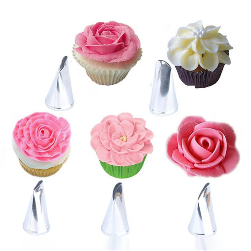 

VOGVIGO 5PCS 304 Stainless Steel DIY Craft Flower Rose Icing Piping Nozzles Cream Petal Pastry Cake Tips Caking Supplies
