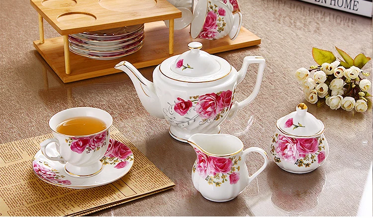 Британский стиль, послеобеденный чайный сервиз с деревянным держателем, китайский керамический чайный горшок, чайный сервиз, простой кофейный набор для цветочного чая