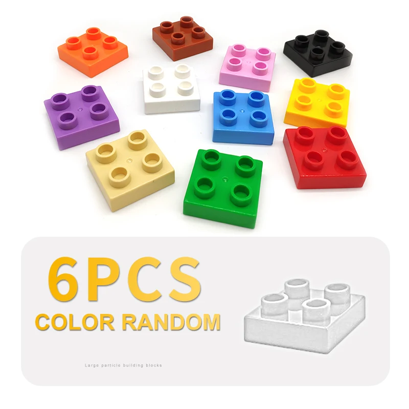 6pcs Classic Big Plastic Building Blocks Accessory 2x2 Dots Thin Bricks Kids Gift Compatible Size Baseplate Set DIY Toys | Игрушки и