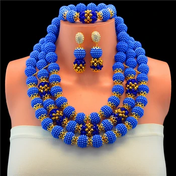 

2017 Fabulous Fuchsia Blue Crystal Balls Wedding Jewelry Set Royal Blue Bridal Indian Jewellery Necklace Set Gold-Color 10102