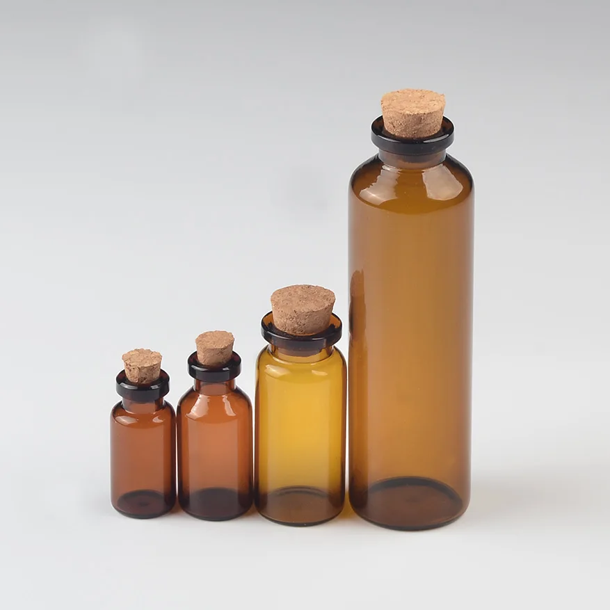 2ml 5ml 10ml 50ml Amber Glass Vials with Cork Empty Small Brown Tiny Glass Jars Mini Glass Bottles Vials Jars Containers 100pcs 5