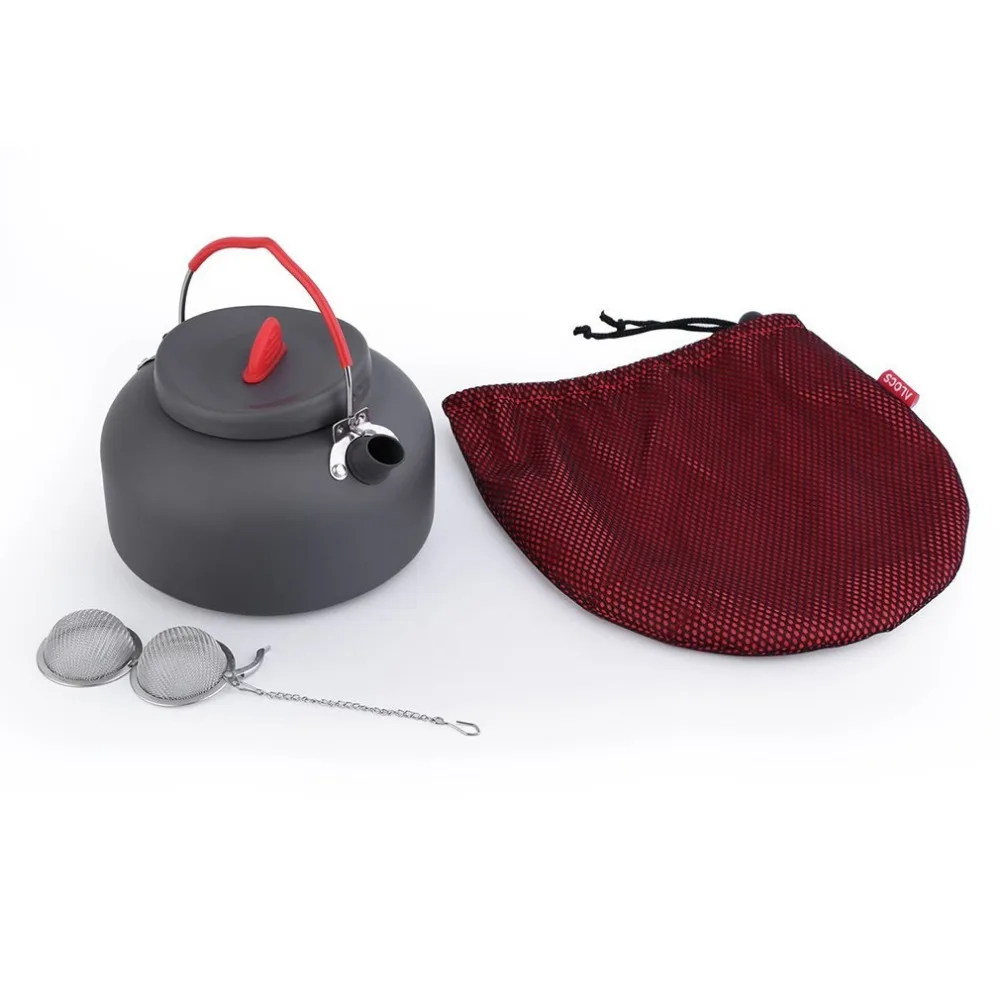 ALOCS 1.4L 1 persona al aire libre tetera de aluminio al aire libre Camping Picnic Pot inoxidable con filtro de té bola en bolsa CW-K03