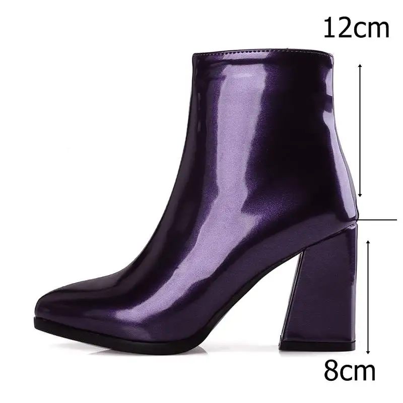 EGONERY/модные женские ботильоны; офисные осенне-зимние туфли на высоком каблуке 8 см с острым носком; Цвет фиолетовый, серебристый, золотой, черный; ботинки «Челси»