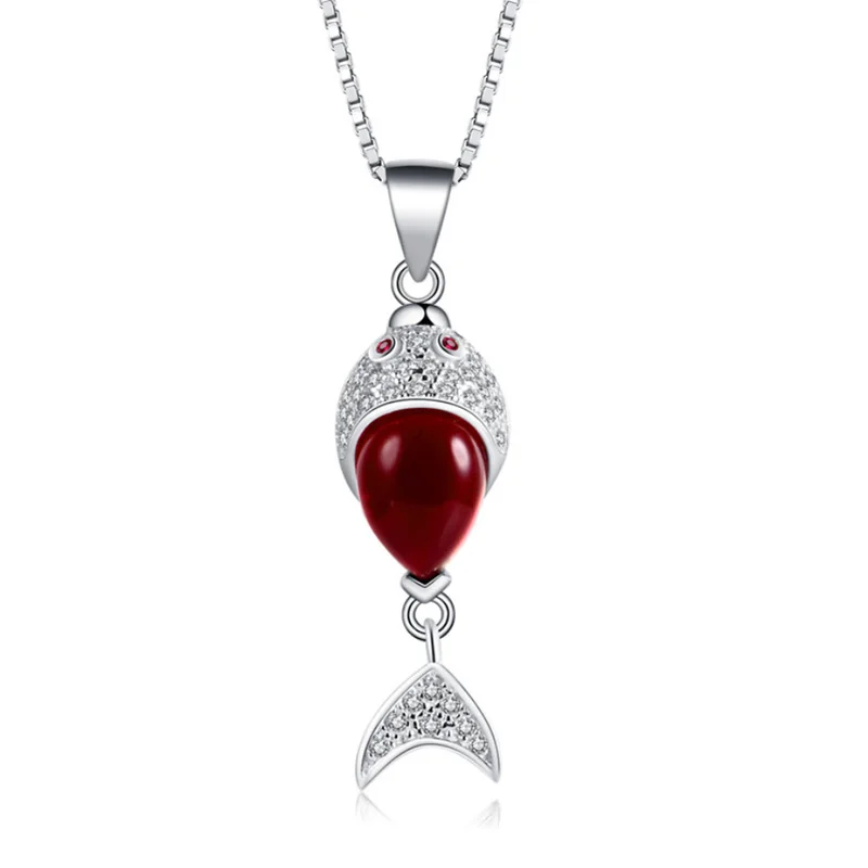 925 пробы серебряные прекрасные красные кристаллы подвески-рыбки ожерелье романтическое колье ожерелье для женщин Свадебные ювелирные изделия - Цвет камня: red