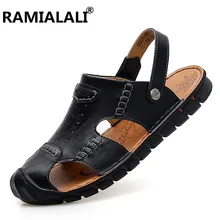 Мужские сандалии из натуральной кожи; летние пляжные сандалии; обувь из натуральной кожи; модная дышащая повседневная мужская обувь