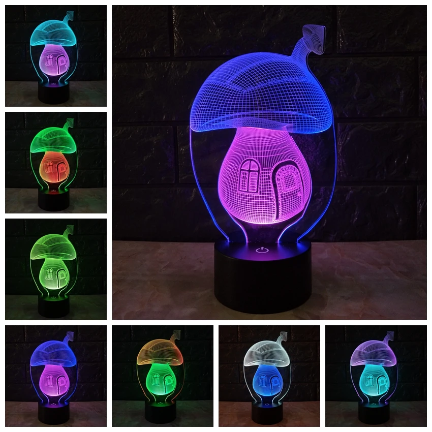 

New Kawaii 3D Lamp Mushroom USB Night Light Mixcolor Mood Kid Toys Fade RGB LED Lighting Bulb kids toys Touch Table desk Fungus