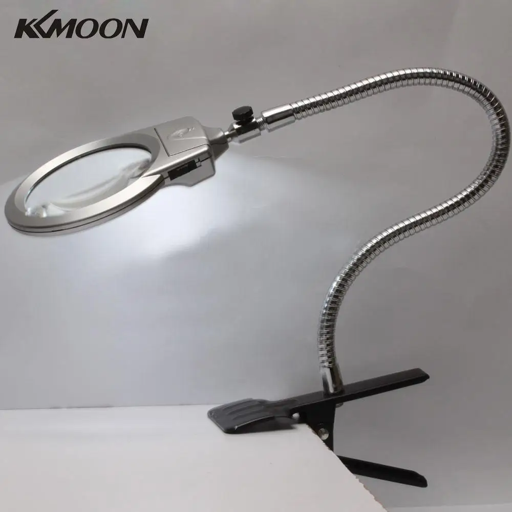 New Lighted Magnifier Clip on Table Top Desk LED Lamp Reading 2.5x 5x