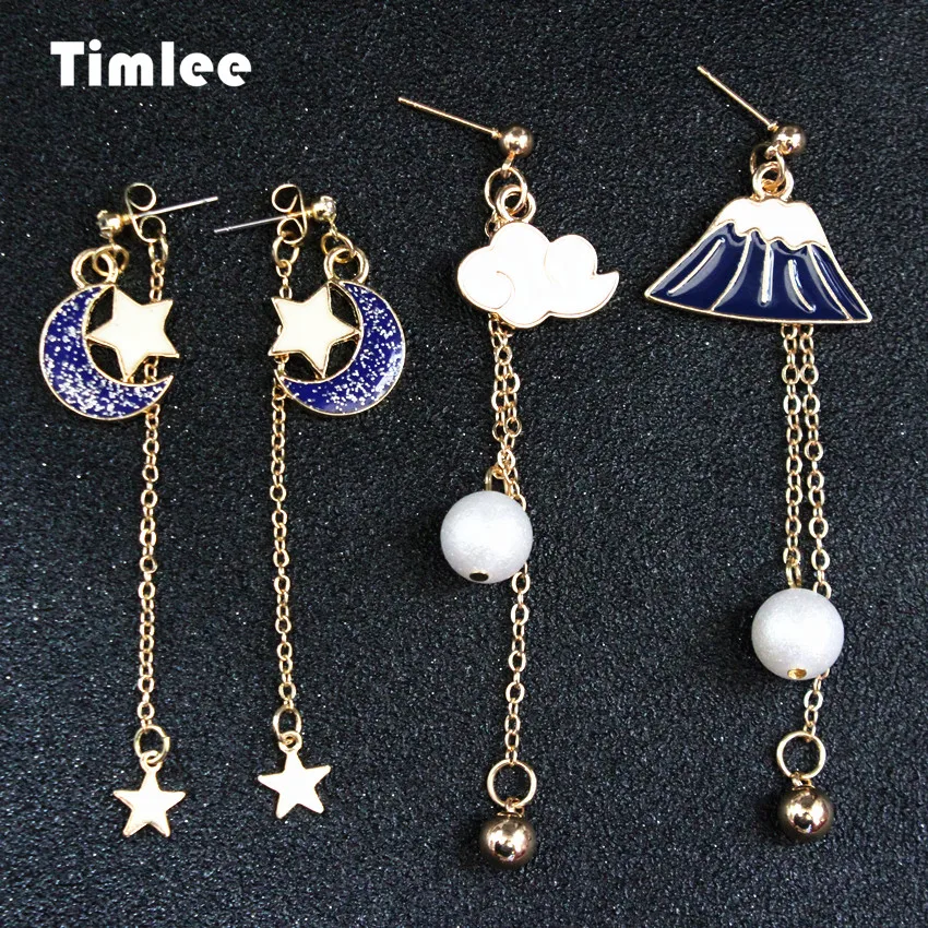 

Timlee E281,Free Shipping,New Temperament Clouds Fuji Imitation Pearl Moon Star Tassels Dangle Earrings, Jewelry Wholesale