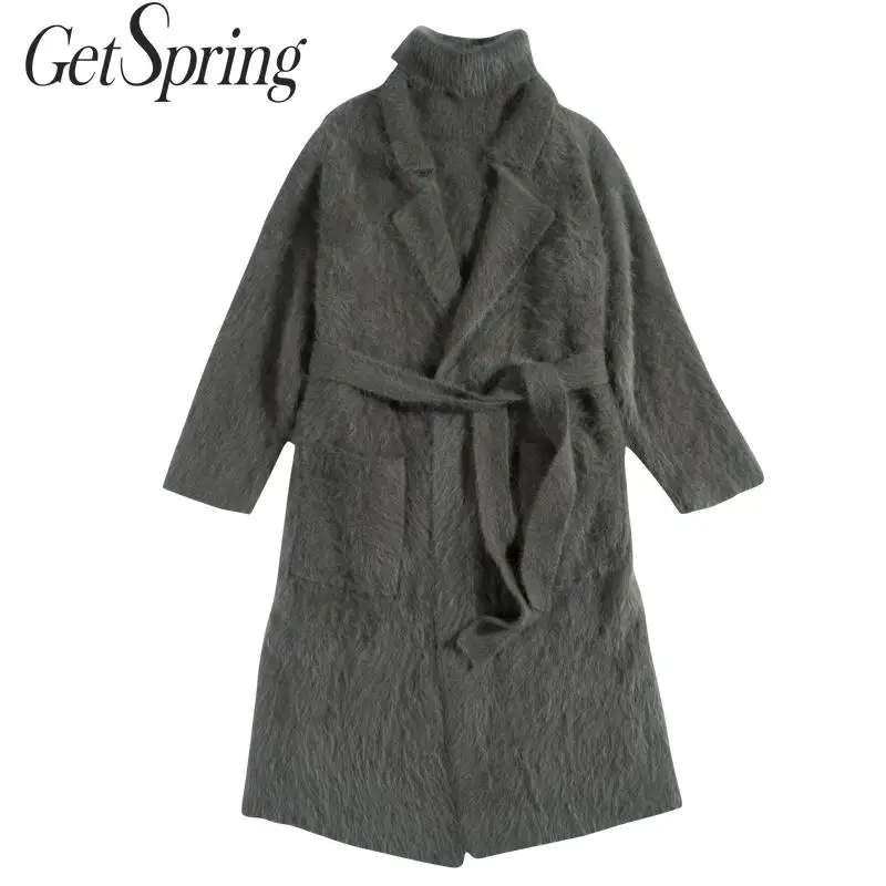 

GETSPRING Women Set Women Coat Sets Turtleneck Sleeveless Vest Bandage Fashion Long Coats 2 Piece Set Women 2019 Autumn Winter