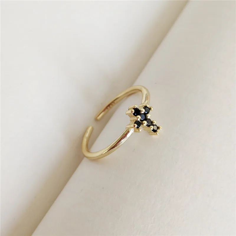 CosFecit Real Silver 925 Ring Zircon Black Opening Girls Women Rings 925 Sterling Silver Gold Color  Silver 925 Jewelry RS089  (2)