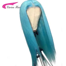 Carina перуанский светильник, синий 13*3, парик на кружеве, темно-синий, пастельный, голубой, для женщин, с детскими волосами, предварительно выщипанные длинные волосы remy
