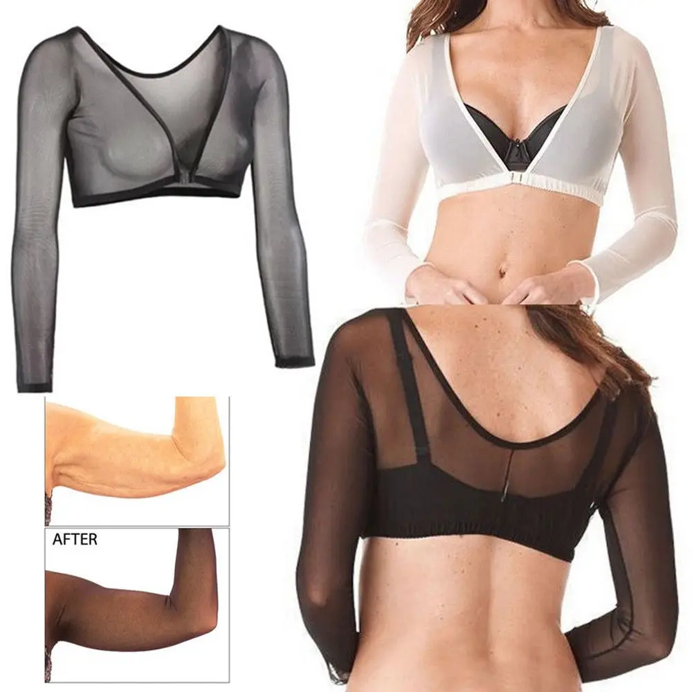 

Invisible Seamless Arm Shaper T-shirt Compression Mesh Chest Slim Upper Top Shapewear Black White Beige Color