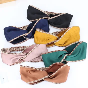 

3pcs/lot Solid Color Plaid Hemming Elastic Headbands For Women Wide Hair Bands Stretchy Twisted Tuban Girls Hair Accessories