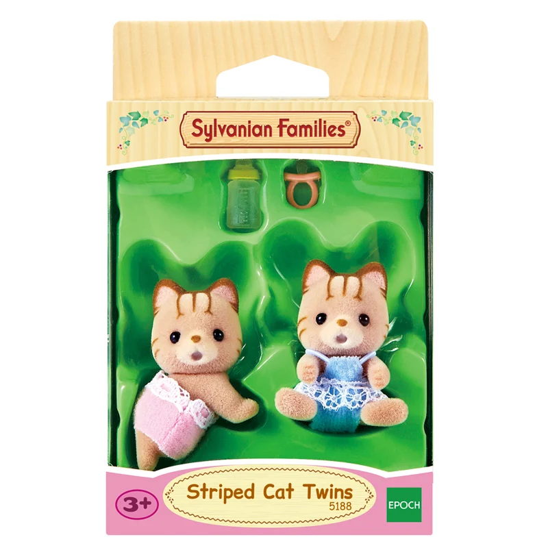 Sylvanian Families пушистый кукольный домик с животными, рисунок, Полосатый кот, близнецы, комплект для малышей, подарок для девочек, новинка 5188