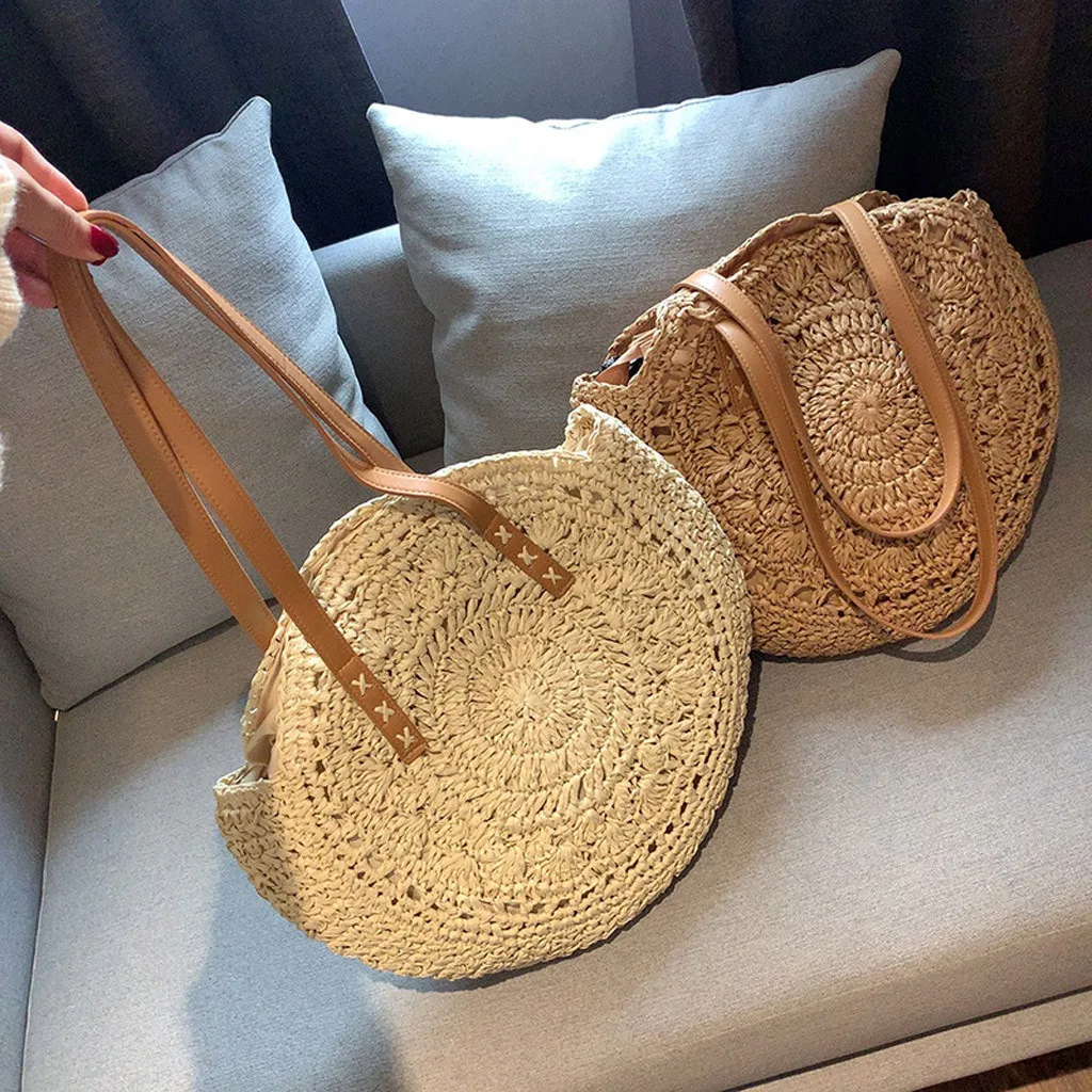 Соломенные сумки для женщин летние из ротанга bolsas круглые пляжные ручные трикотажные тканые сумки Большие Сумки sac bolsos de paja